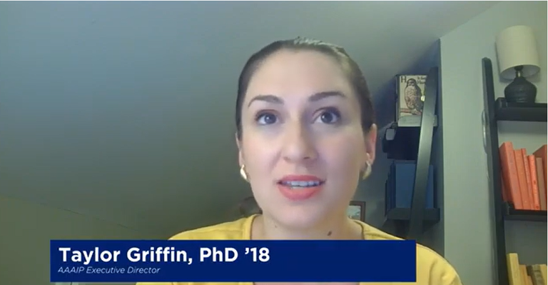 Woman giving video interview