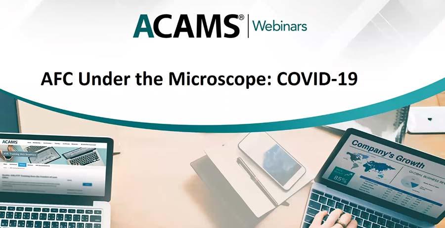 ACAMS Webinars - AFC Under the Microscope: COVID-19 with image of laptops on a table