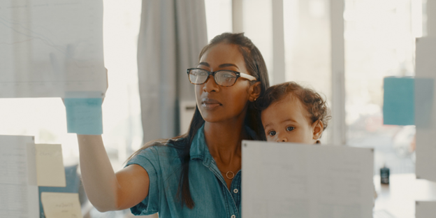 mother and child working