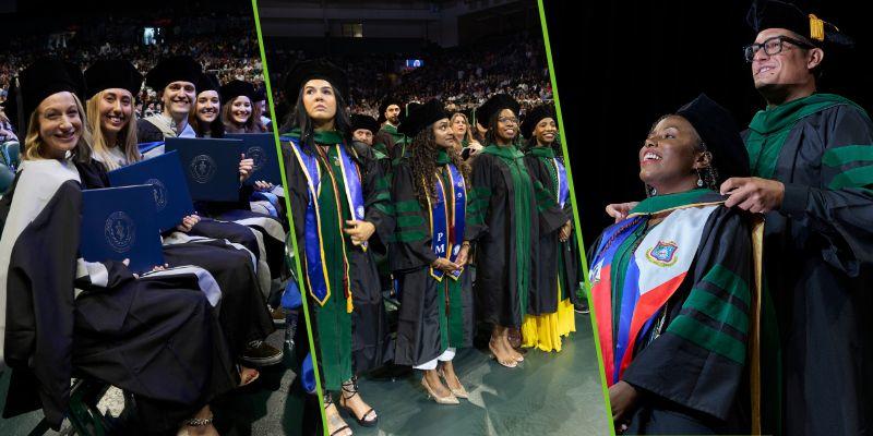 a graphic image with several graduates from all three ceremonies