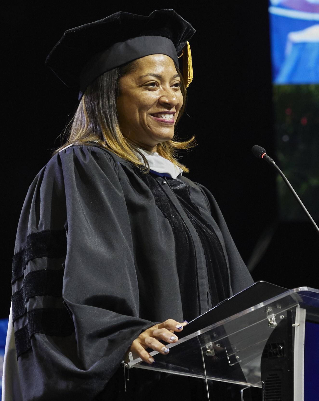 Dr. Alea Harrison giving her remarks during RUSVM's ceremony