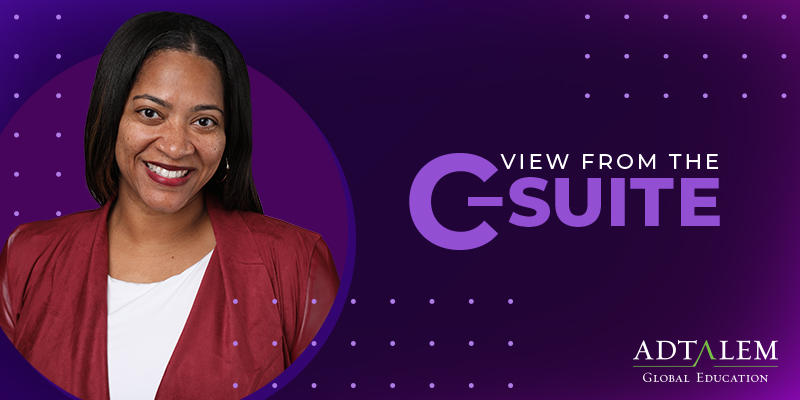 a headshot of Dr. Alea Harrison with the text View from the C-Suite
