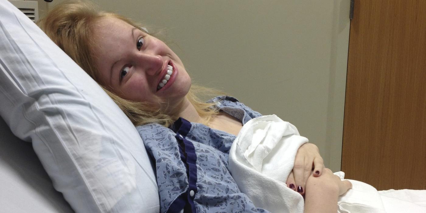 Mary Collins in a hospital bed as a teenager