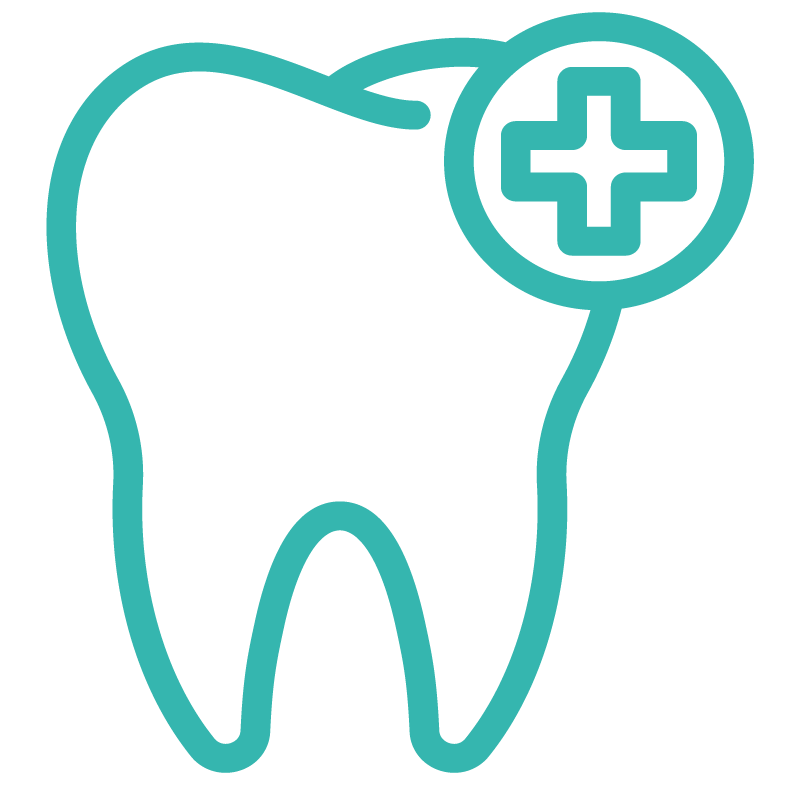 outline of tooth with health plus over it