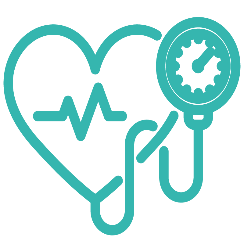 outline of a heart with blood pressure monitor