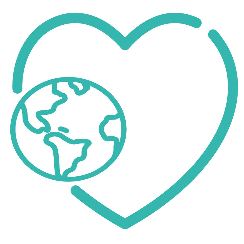 Heart outline with a globe over one side