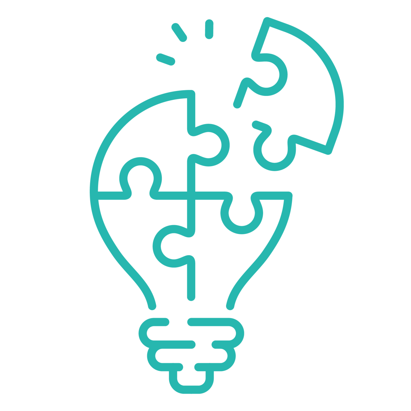 outline of puzzle pieces in shape of a lightbulb