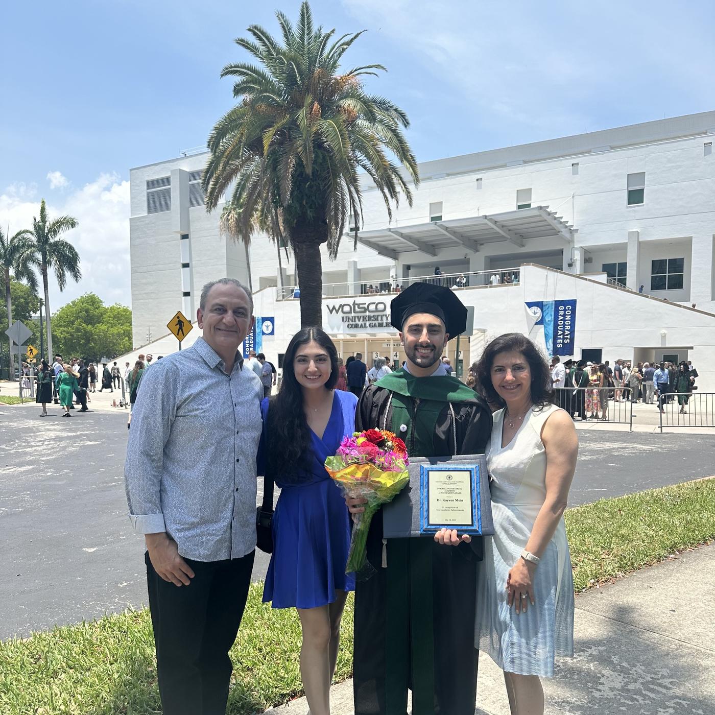 Kayvon Moin and his family celebrating Commencement