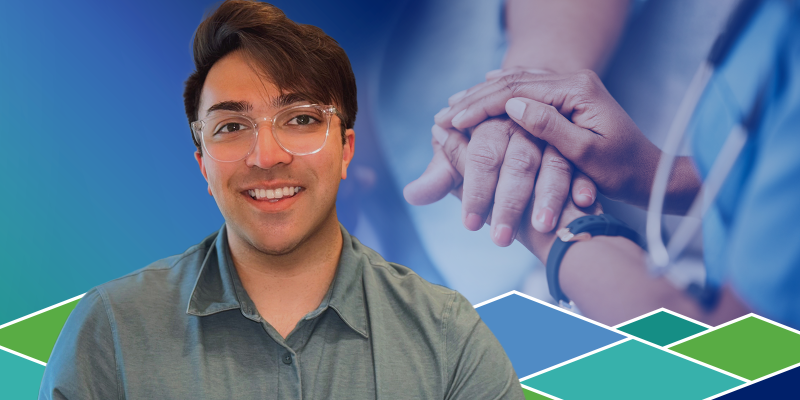 Portrait of Dr. Rohan Patel with caring hands in the background