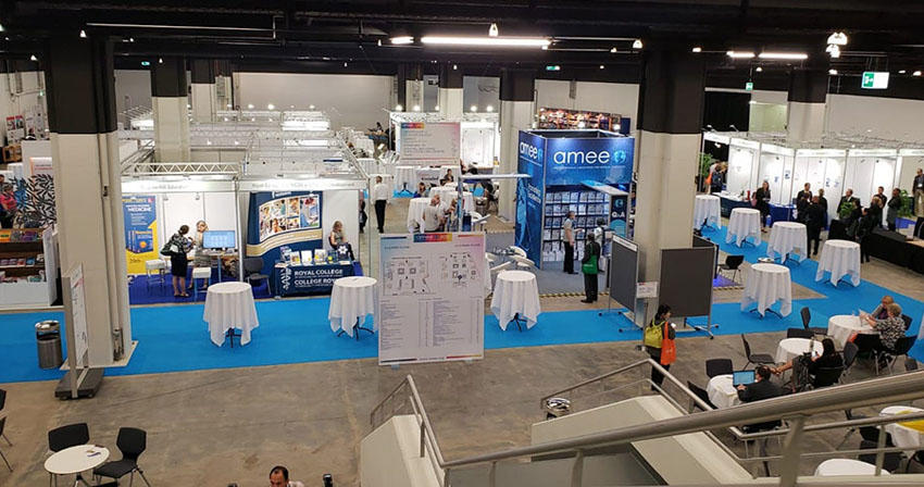 overhead view of an exhibit hall